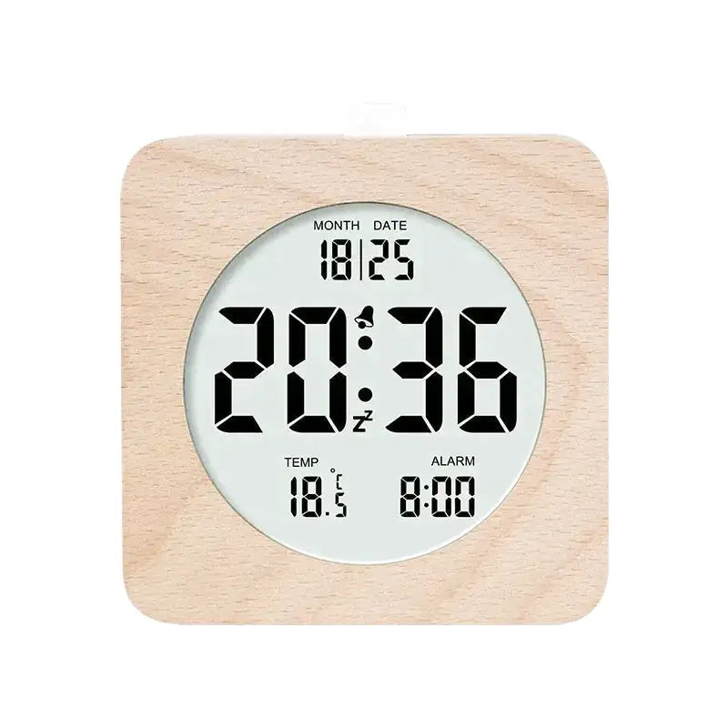 Réveil numérique rond bois clair et vert menthe -  - reveil-bois-numerique - ["bois","digital","lumineux","naturel","num\u00e9rique","radio reveil bois","r\u00e9veil digital","simple"]