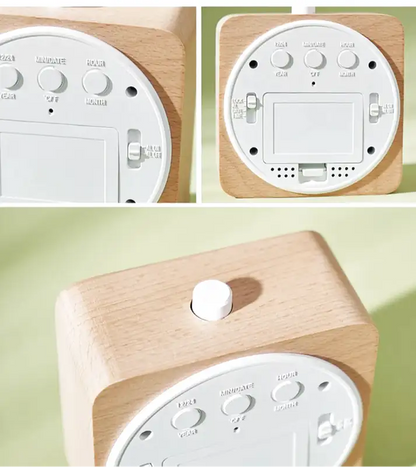 Réveil numérique rond bois clair et vert menthe -  - reveil-bois-numerique - ["bois","digital","lumineux","naturel","num\u00e9rique","radio reveil bois","r\u00e9veil digital","simple"]