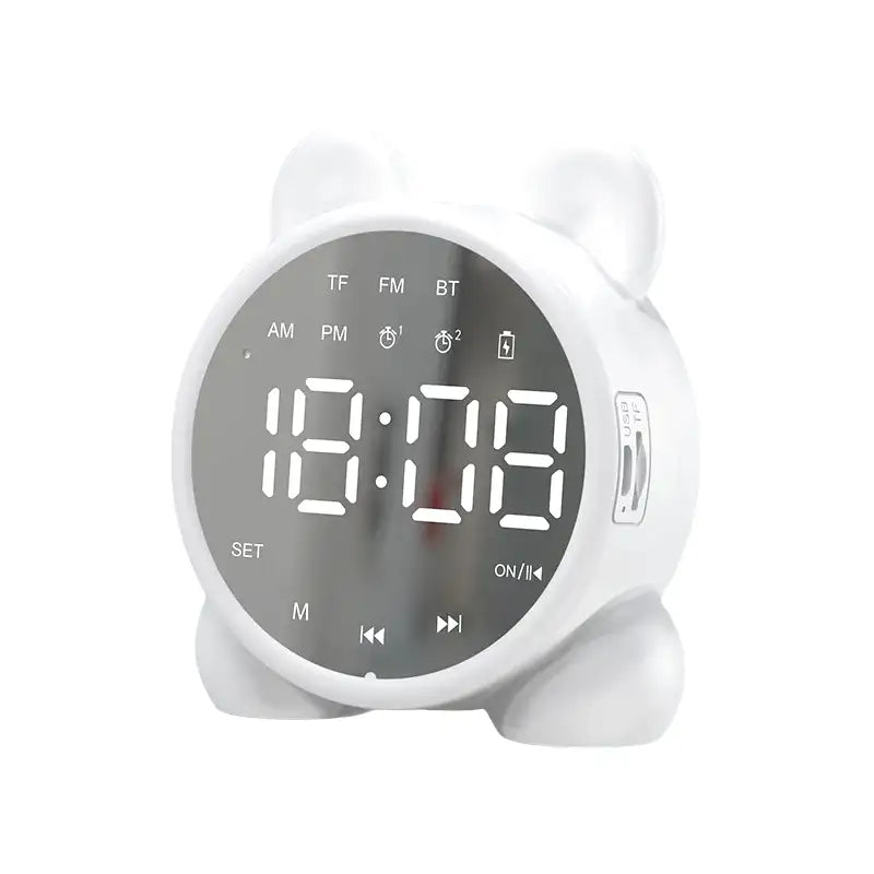 Réveil numérique rond en plastique blanc visage d’ours -  - reveil-connecte-ours - ["enfant","fille","gar\u00e7on","ludique","num\u00e9rique","petit reveil","radio reveil","r\u00e9veil digital","simple"]