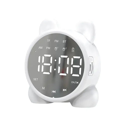 Réveil numérique rond en plastique blanc visage d’ours -  - reveil-connecte-ours - ["enfant","fille","gar\u00e7on","ludique","num\u00e9rique","petit reveil","radio reveil","r\u00e9veil digital","simple"]