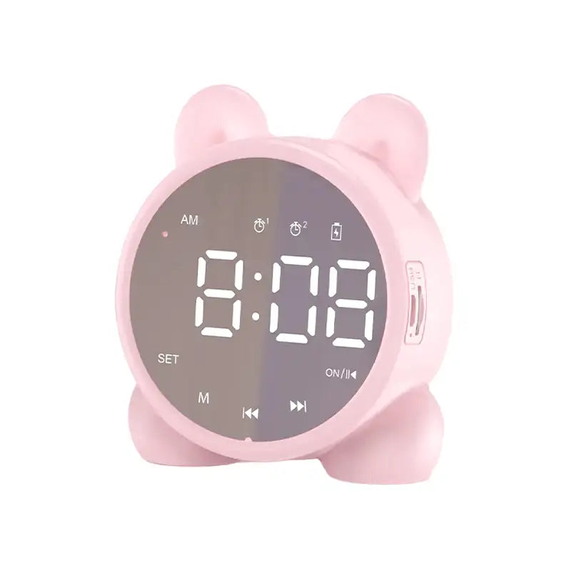 Réveil numérique rond en plastique blanc visage d’ours -  - reveil-connecte-ours - ["enfant","fille","gar\u00e7on","ludique","num\u00e9rique","petit reveil","radio reveil","r\u00e9veil digital","simple"]