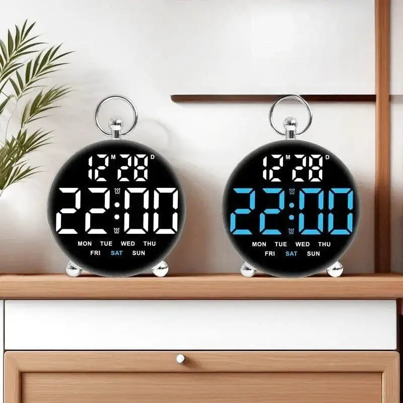 Réveil numérique rond noir à chiffres multicolores -  - reveil-numerique-moderne - []