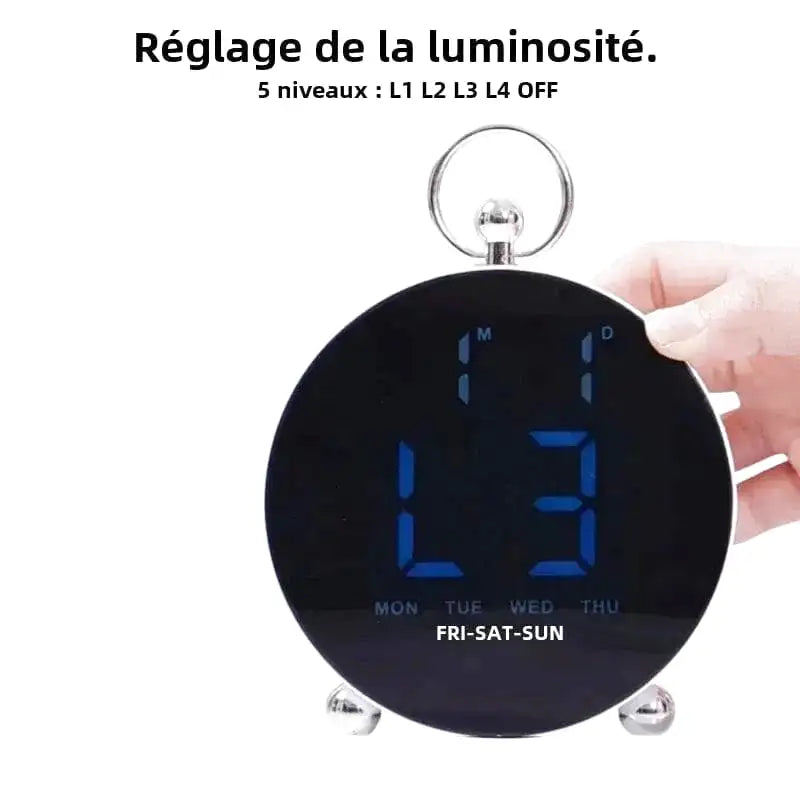 Réveil numérique rond noir à chiffres multicolores -  - reveil-numerique-moderne - []