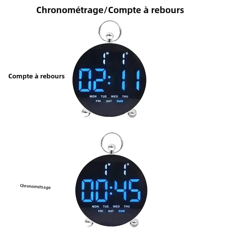 Réveil numérique rond noir à chiffres multicolores -  - reveil-numerique-moderne - []