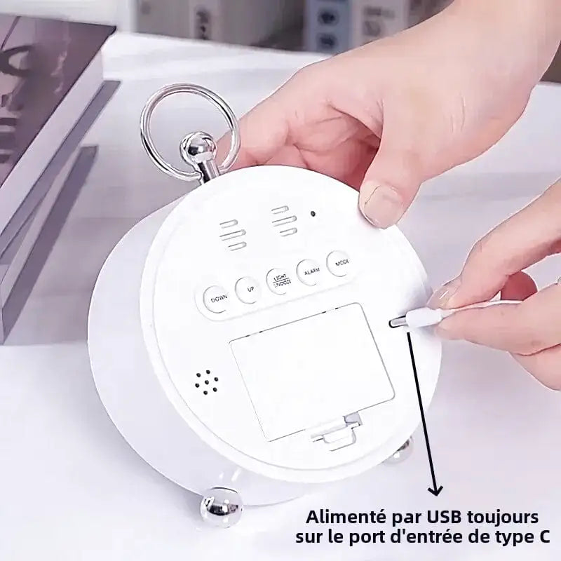 Réveil numérique rond noir à chiffres multicolores -  - reveil-numerique-moderne - []