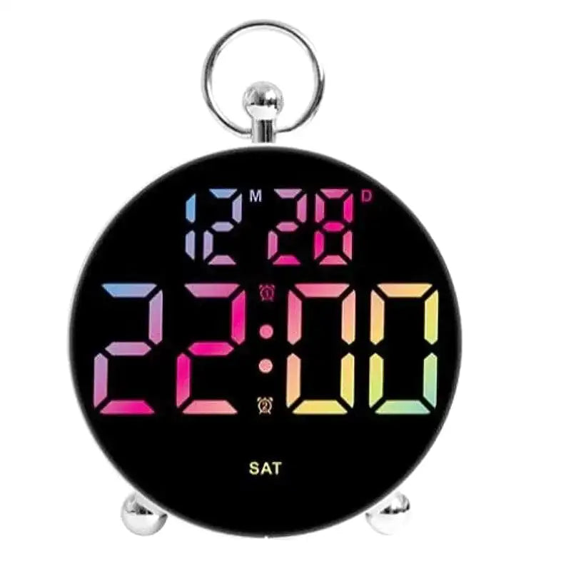 Réveil numérique rond noir à chiffres multicolores -  - reveil-numerique-moderne - []