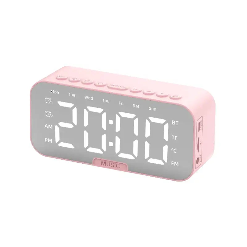 Réveil numérique rose avec écran multifonction rectangulaire -  - reveil-connecte-rose - ["connect\u00e9","digital","moderne","num\u00e9rique","petit r\u00e9veil","plastique","rose","r\u00e9veil digital","simple"]