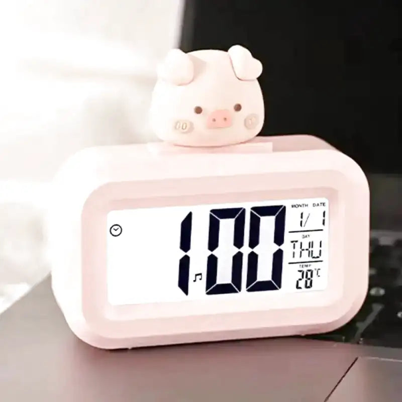 Réveil numérique rose avec figurine cochon décorative -  - reveil-fille-10-ans-rose-poudre - ["ado"]