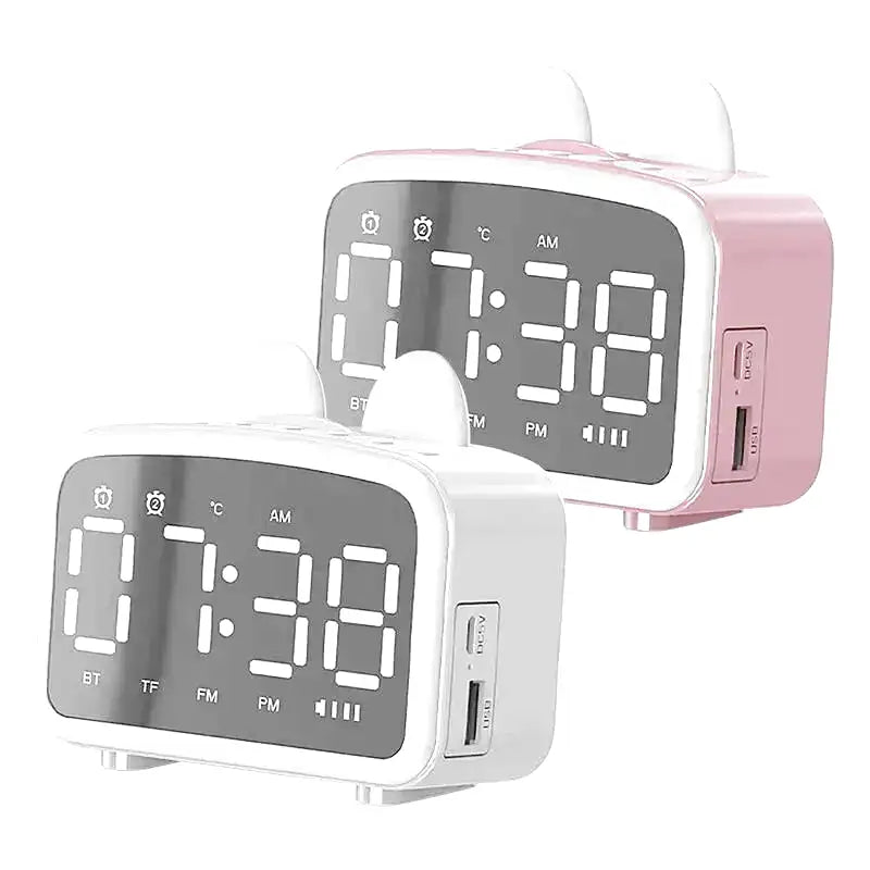 Réveil numérique rose avec oreilles de lapin et Bluetooth -  - reveil-lapin-intelligent - ["ado","enfant","intelligent","r\u00e9veil enfant"]