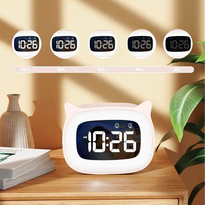 Réveil numérique rose en forme de chat avec écran bleu -  - reveil-jour-nuit-rose - ["chat","Jour Nuit","veilleuse"]