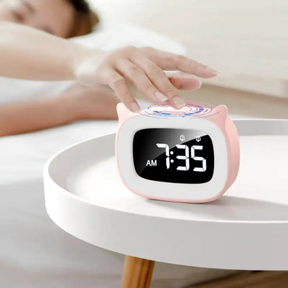 Réveil numérique rose en forme de chat avec écran bleu -  - reveil-jour-nuit-rose - ["chat","Jour Nuit","veilleuse"]