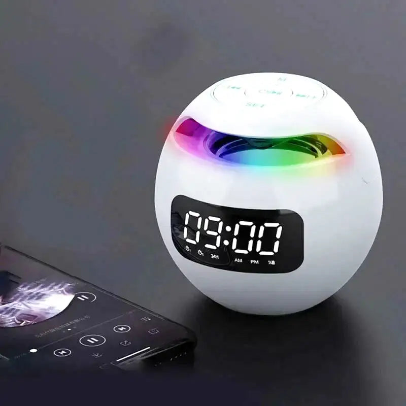 Réveil numérique sphérique blanc avec éclairage arc-en-ciel -  - reveil-luminotherapie-double-alarme - ["bluetooth","luminoth\u00e9rapie","R\u00e9veil bluetooth","veilleuse"]