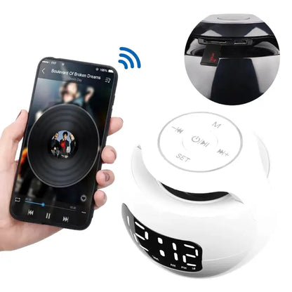 Réveil numérique sphérique blanc avec éclairage arc-en-ciel -  - reveil-luminotherapie-double-alarme - ["bluetooth","luminoth\u00e9rapie","R\u00e9veil bluetooth","veilleuse"]