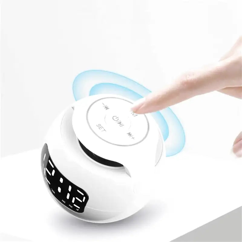 Réveil numérique sphérique blanc avec éclairage arc-en-ciel -  - reveil-luminotherapie-double-alarme - ["bluetooth","luminoth\u00e9rapie","R\u00e9veil bluetooth","veilleuse"]