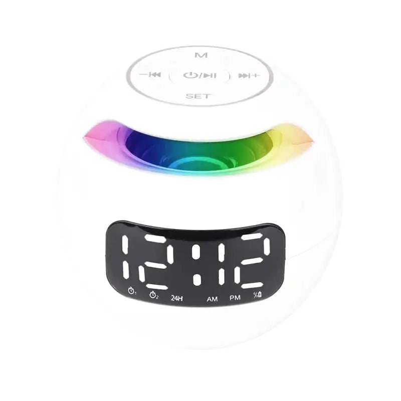 Réveil numérique sphérique blanc avec éclairage arc-en-ciel -  - reveil-luminotherapie-double-alarme - ["bluetooth","luminoth\u00e9rapie","R\u00e9veil bluetooth","veilleuse"]