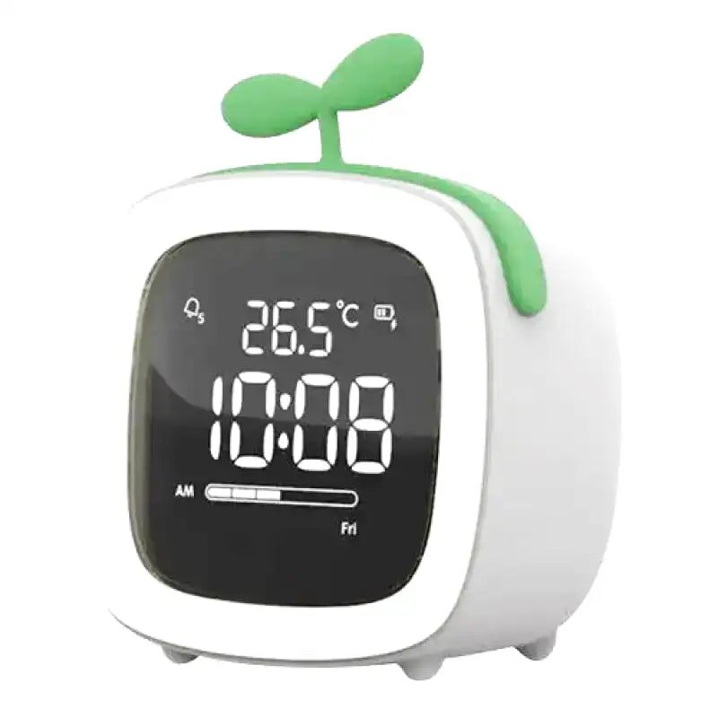 Réveil numérique vert pastel avec pousse décorative -  - reveil-veilleuse-enfant - ["enfant","r\u00e9veil enfant","veilleuse"]