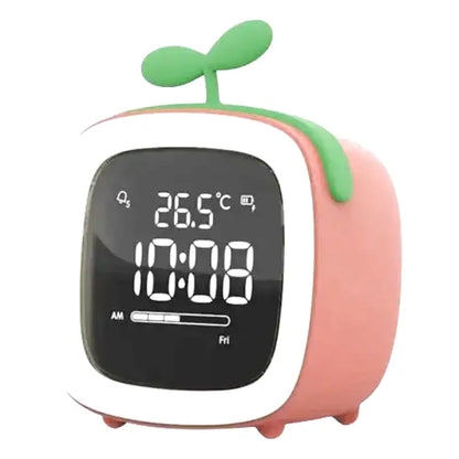 Réveil numérique vert pastel avec pousse décorative -  - reveil-veilleuse-enfant - ["enfant","r\u00e9veil enfant","veilleuse"]