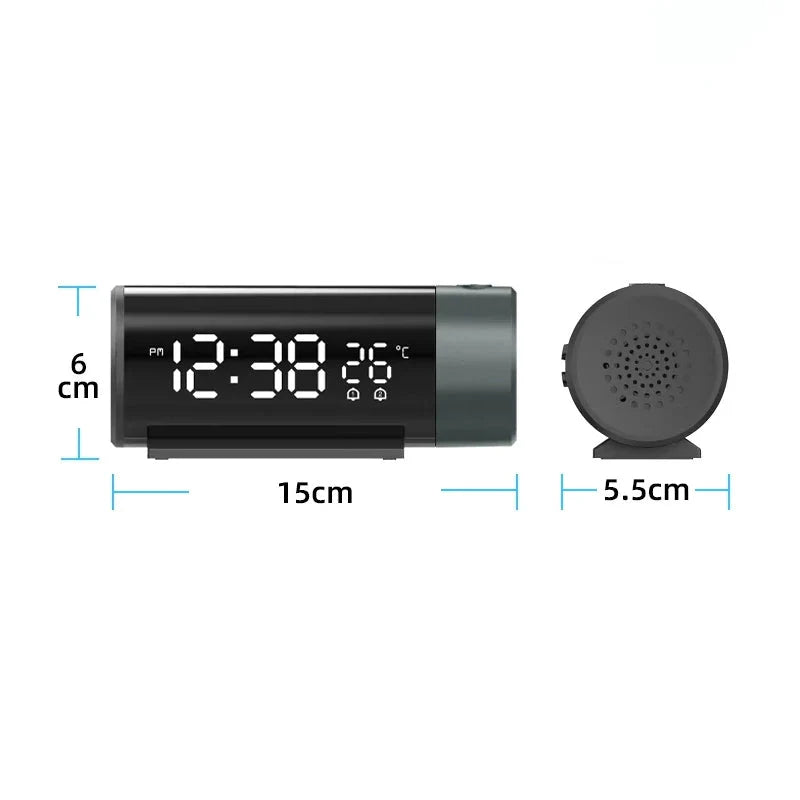Réveil projecteur cylindrique noir mat à affichage LED -  - reveil-projecteur-plafond - ["projecteur","radio reveil projecteur","r\u00e9veil projecteur"]