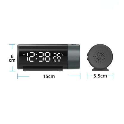 Réveil projecteur cylindrique noir mat à affichage LED -  - reveil-projecteur-plafond - ["projecteur","radio reveil projecteur","r\u00e9veil projecteur"]