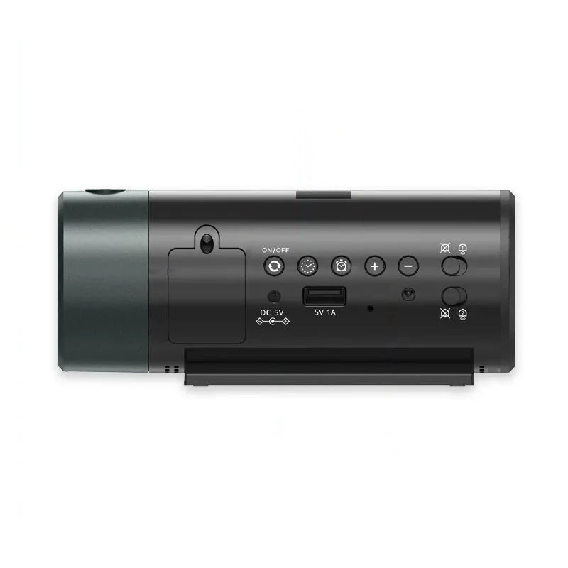 Réveil projecteur cylindrique noir mat à affichage LED -  - reveil-projecteur-plafond - ["projecteur","radio reveil projecteur","r\u00e9veil projecteur"]