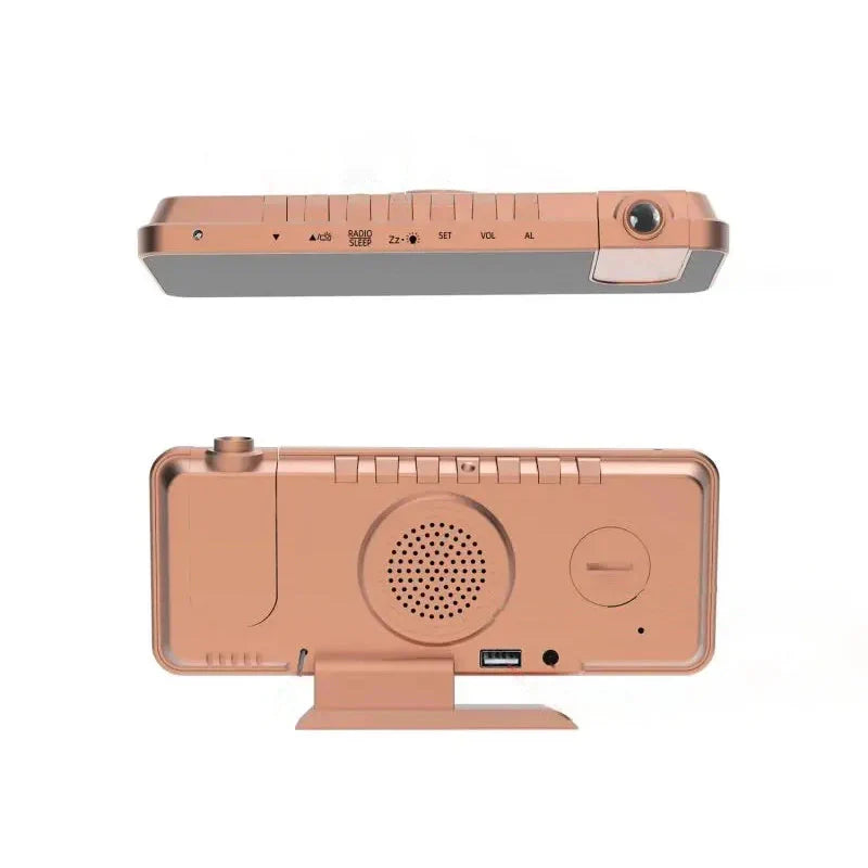 Réveil projecteur rectangle en plastique rose doré -  - reveil-projecteur-rose-gold - ["projecteur","radio reveil projecteur","r\u00e9veil projecteur"]