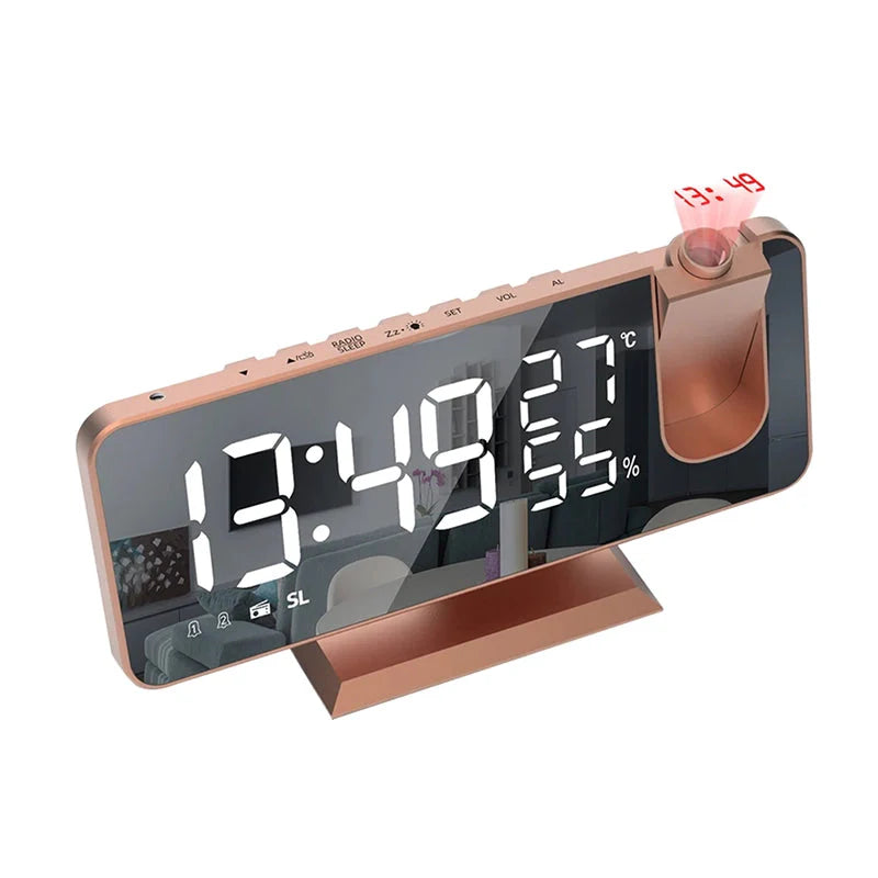 Réveil projecteur rectangle en plastique rose doré -  - reveil-projecteur-rose-gold - ["projecteur","radio reveil projecteur","r\u00e9veil projecteur"]