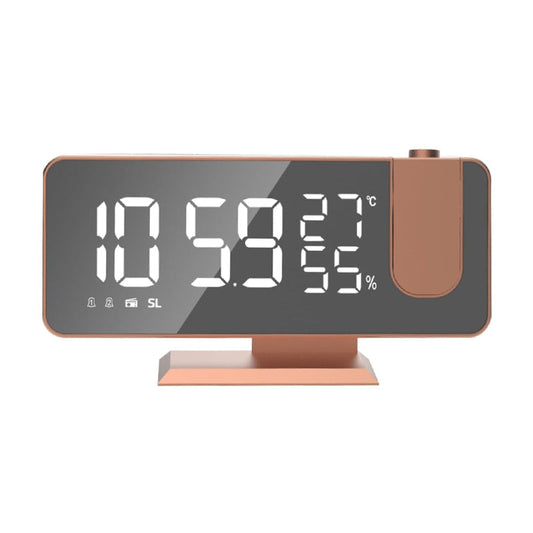 Réveil projecteur rectangle en plastique rose doré -  - reveil-projecteur-rose-gold - ["projecteur","radio reveil projecteur","r\u00e9veil projecteur"]