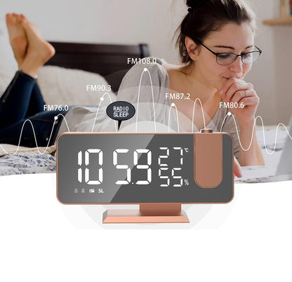 Réveil projecteur rectangle en plastique rose doré -  - reveil-projecteur-rose-gold - ["projecteur","radio reveil projecteur","r\u00e9veil projecteur"]