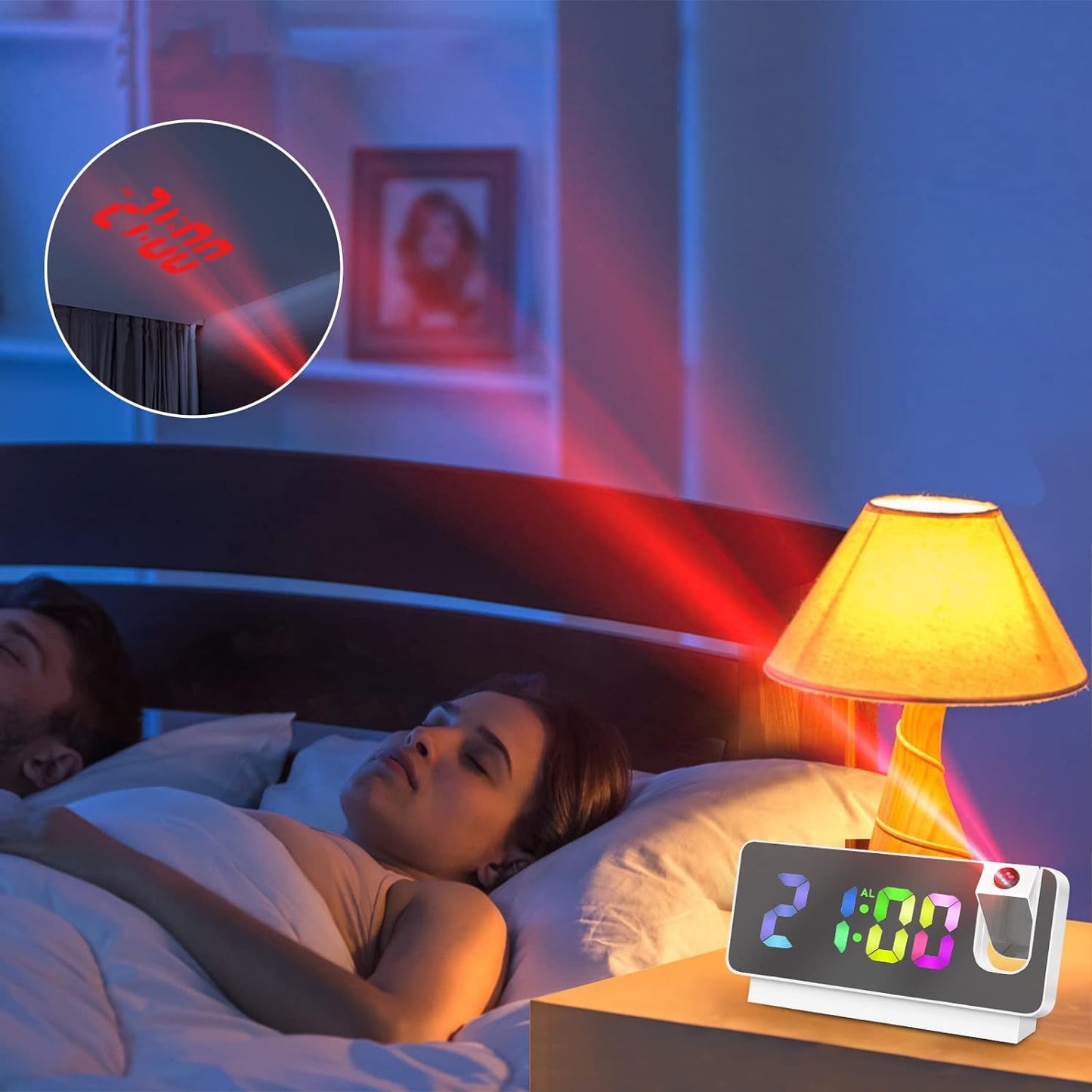 Réveil projecteur en plastique argenté avec affichage multicolore -  - reveil-projecteur-usb - ["projecteur","radio reveil projecteur","r\u00e9veil projecteur"]