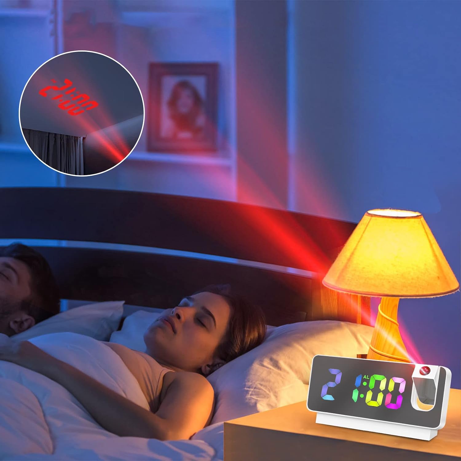 Réveil projecteur en plastique argenté avec affichage multicolore -  - reveil-projecteur-usb - ["projecteur","radio reveil projecteur","r\u00e9veil projecteur"]