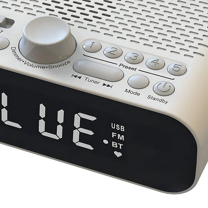 Réveil radio numérique gris avec grand écran LED -  - reveil-simple-avec-radio-pour-senior - ["bluetooth","Jour Nuit","R\u00e9veil bluetooth"]
