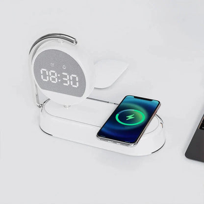 Réveil rond blanc avec chargeur sans fil intégré -  - reveil-simulateur-daube-avec-chargeur-induction - ["chargeur induction","r\u00e9veil chargeur induction","simulateur d'aube"]