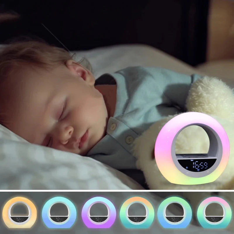 Réveil rond jaune en plastique avec affichage digital -  - reveil-simulateur-daube-double-alarme - ["lumineux","Radio R\u00e9veil Lumineux","simulateur d'aube","veilleuse"]