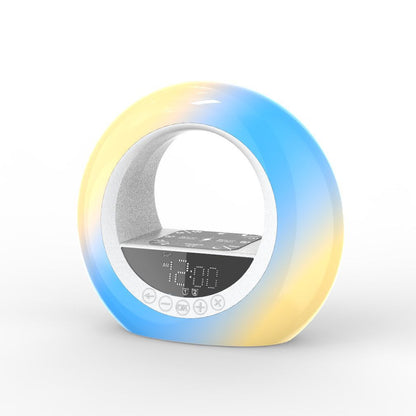 Réveil rond jaune en plastique avec affichage digital -  - reveil-simulateur-daube-double-alarme - ["lumineux","Radio R\u00e9veil Lumineux","simulateur d'aube","veilleuse"]