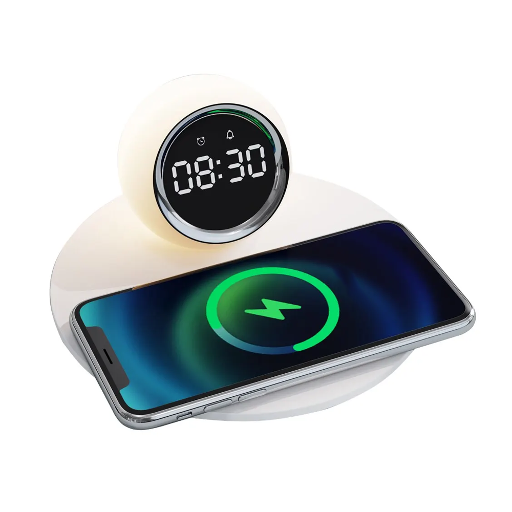 Réveil sphérique blanc et noir avec base métallique argentée -  - reveil-simulateur-daube-pour-ado - ["ado","simulateur d'aube"]