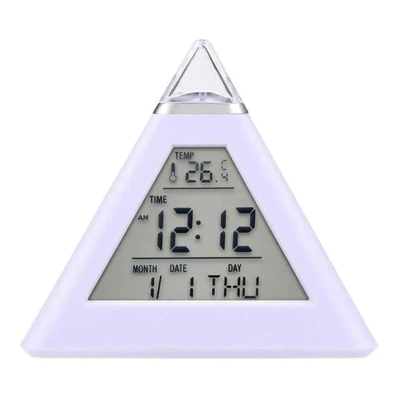 Réveil triangulaire blanc avec affichage digital et température -  - reveil-veilleuse-adulte - ["veilleuse"]