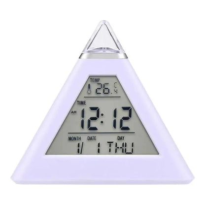 Réveil triangulaire blanc avec affichage digital et température -  - reveil-veilleuse-adulte - ["veilleuse"]