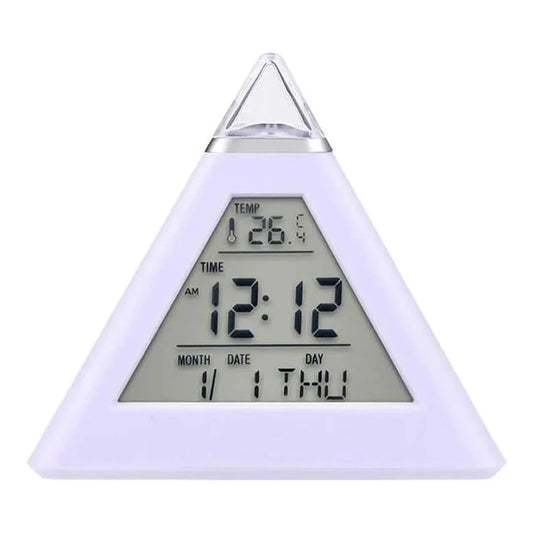 Réveil triangulaire blanc avec affichage digital et température -  - reveil-veilleuse-adulte - ["veilleuse"]