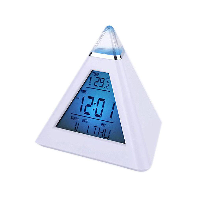 Réveil triangulaire blanc avec affichage digital et température -  - reveil-veilleuse-adulte - ["veilleuse"]