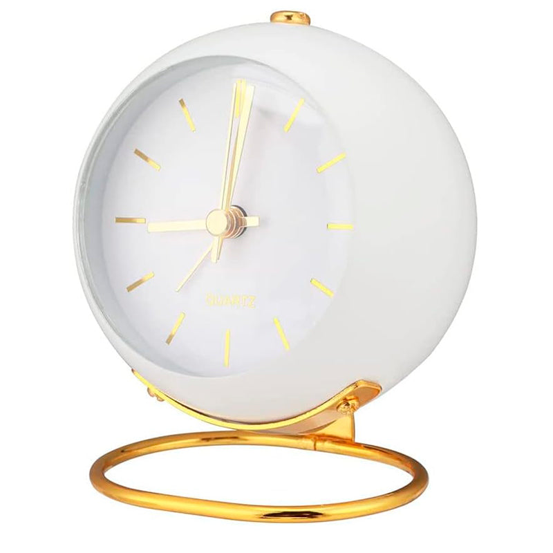 Réveil rond blanc avec contour doré brillant -  - reveil-vintage-blanc - ["analogique","Jour Nuit","R\u00e9veil Analogique"]