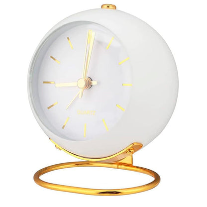 Réveil rond blanc avec contour doré brillant -  - reveil-vintage-blanc - ["analogique","Jour Nuit","R\u00e9veil Analogique"]