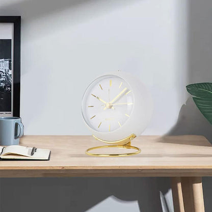 Réveil rond blanc avec contour doré brillant -  - reveil-vintage-blanc - ["analogique","Jour Nuit","R\u00e9veil Analogique"]