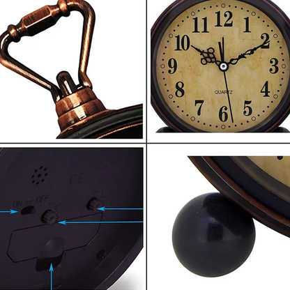 Réveil rond en métal vieilli style rétro -  - reveil-horloge-vintage - ["analogique","Jour Nuit","R\u00e9veil Analogique"]