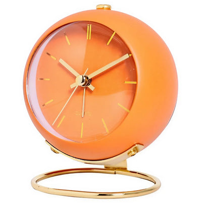 Réveil rond orange brillant avec base dorée -  - reveil-vintage-orange - ["analogique","Jour Nuit","R\u00e9veil Analogique","voyage"]