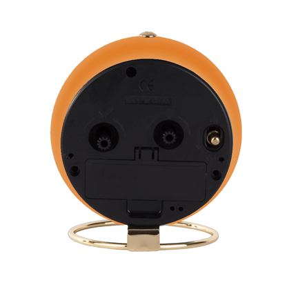 Réveil rond orange brillant avec base dorée -  - reveil-vintage-orange - ["analogique","Jour Nuit","R\u00e9veil Analogique","voyage"]