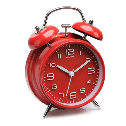 Réveil rouge brillant en métal à double cloche -  - reveil-vintage-rouge - ["analogique","Jour Nuit","R\u00e9veil Analogique"]