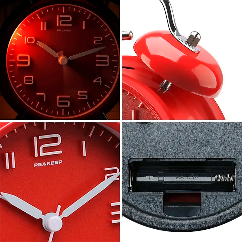 Réveil rouge brillant en métal à double cloche -  - reveil-vintage-rouge - ["analogique","Jour Nuit","R\u00e9veil Analogique"]